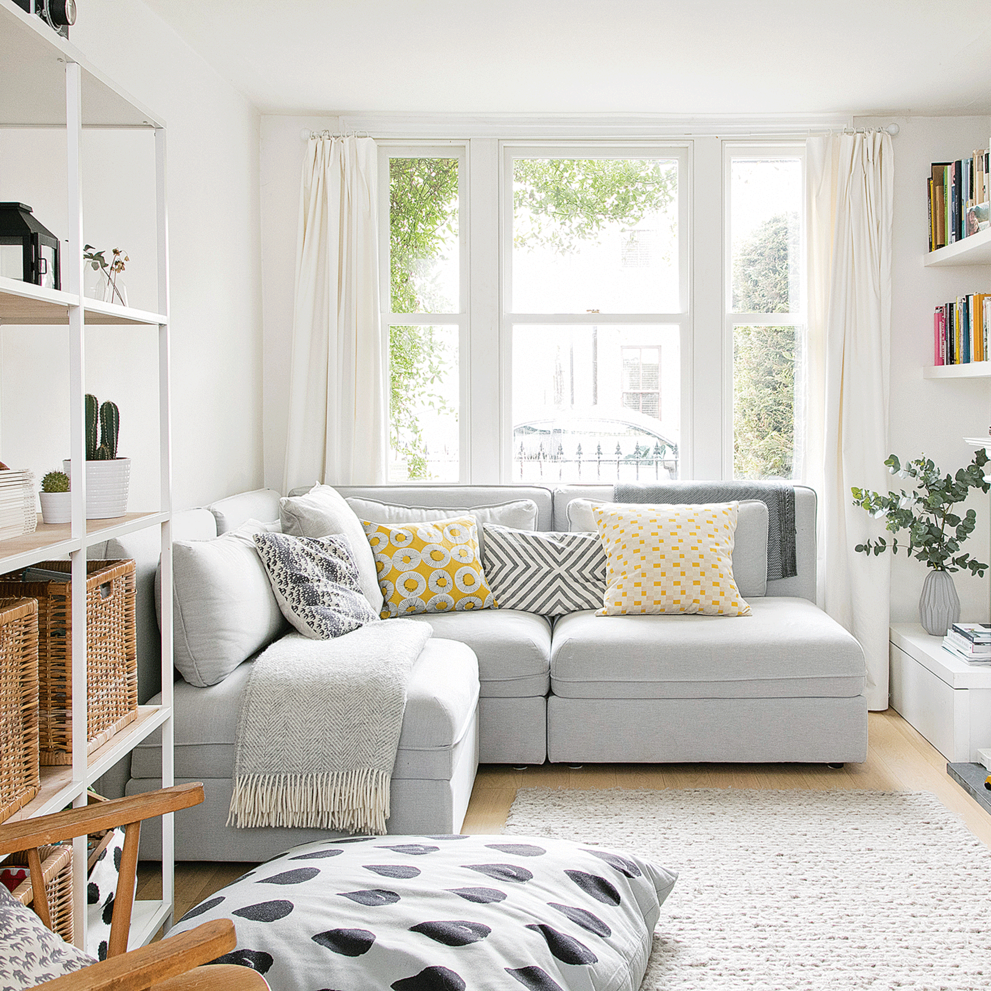 Neutral-toned living room with woven accents — Cavite home